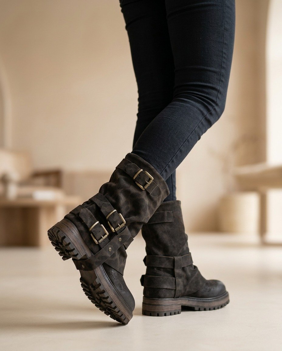 Mêmes bottes, portées, intérieur lumineux